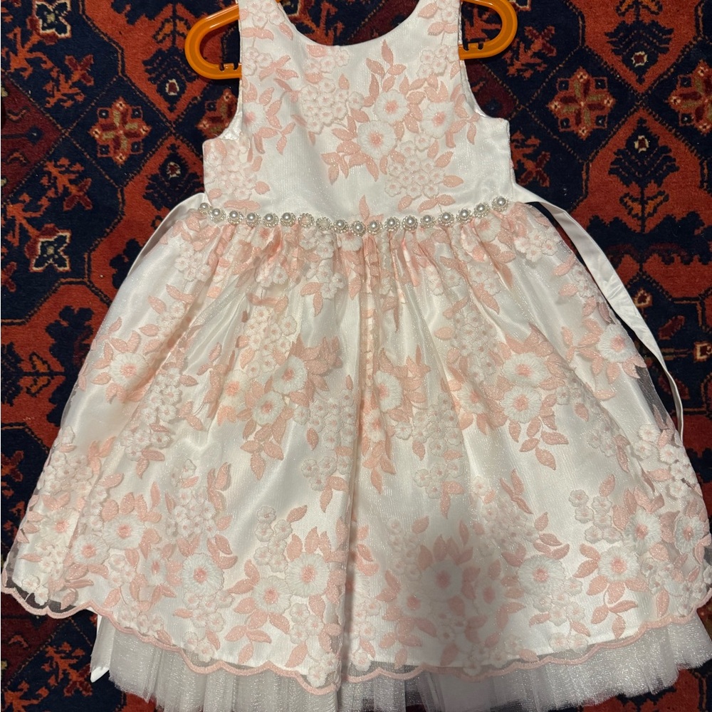 Floral Lace Dress with Pink Accents